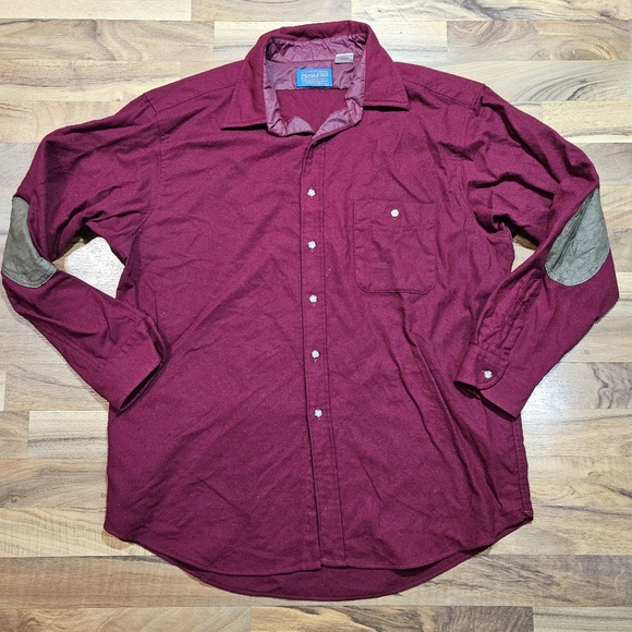 Pendleton Other - Vintage Pendleton Virgin Wool Flannel Shirt XL Red Burgundy Suede Elbow Patches